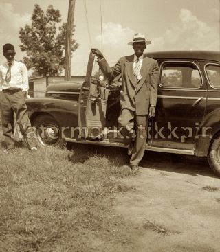 1950s Photo Negative Car N Style Two Gents Pose With Auto Carolina Country Men