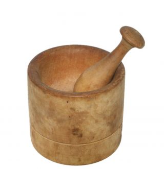 Antique Primitive Wood Mortar Cup And Pestle Set - Great Patina