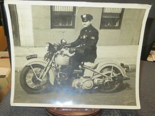 1940s Photo B&w Harley Davidson Motorcycle Police Knucklehead Port Authority Ny