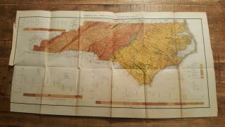 Antique/colored - Geological Map Of North Carolina / W.  D.  Kerr Geologist / Ca 1882