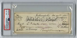 Benjamin Harrison U.  S.  President Autographed 1885 Check Psa/dna Slabbed