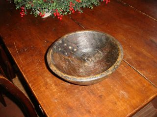 An Early,  American Pilgrim Era,  Hand Carved,  Burled Serving Bowl,  Make Do Repair