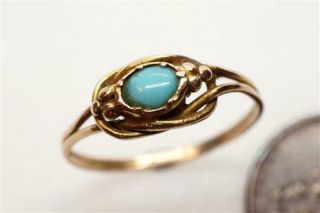 Dainty Antique English Arts Crafts 15k Gold Turquoise Knot Ring C1900 N/res