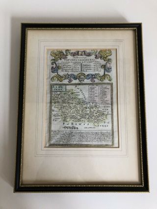 Rare Framed Antique Map Of Berkshire - The Roads From Oxford To Salisbury - 1730