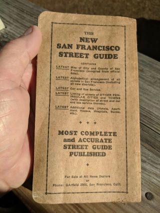 Antique 1936 San Francisco Street Map With Street Car Route Guide.