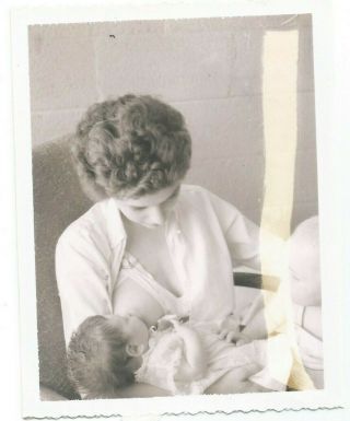 Vintage Polaroid Photo Pretty Mother Breastfeeding Nursing Baby W Baby Watching