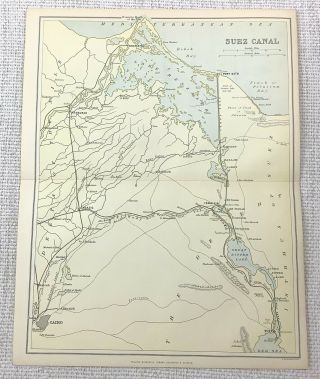 1897 Antique Map Of The Suez Canal Port Said Ismailia Lake Menzaleh Debeh Bay
