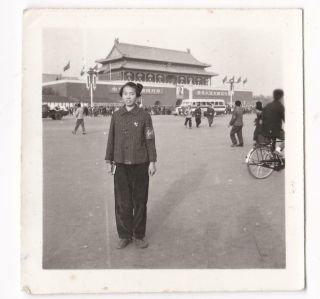Cute Chinese Red Guards Girl Armband Photo Probably 1966 China Beijing Tiananmen