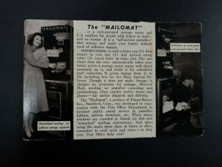 Vintage Advertising Postcard For " The Mailomat ",  1947