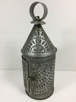 Vintage Primitive Pierced Tin Candle Lantern