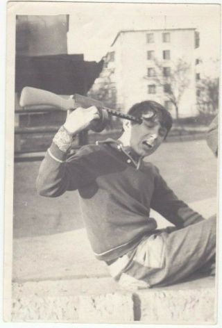 1960s Young Teen Boy Man Shot In Head Toy Gun Odd Weird Unusual Russian Photo