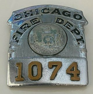 Antique Chicago Fire Department Badge Obsolete Badge 1074 Rare Marked