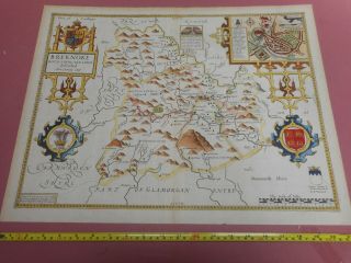 100 Large Brecknockshire Map By John Speed C1676 Vgc Hand Coloured