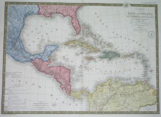 1827 Xxl Rare Map Carribean Antilles Cuba Central America Florida Texas