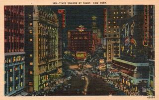 Vintage Postcard Times Square At Night York City,  Ny Coke Unposted