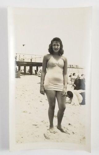 Vintage Photograph Of Woman Wearing Swimsuit Beach 1947 Belmar
