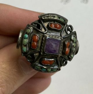 Vintage Matilde Poulat Matl Silas 925 Sterling Silver Amethyst Turquoise Ring 9g