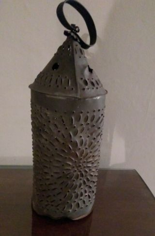 Early Antique Punched Pierced Tin Candle Lantern