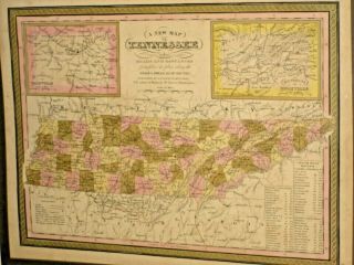 Rare 1846 Antique Map Of Tennessee S.  A.  Mitchell Nashville Knoxville Stage Routes