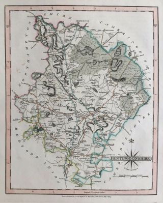 1809 Antique Map; Huntingdonshire,  John Cary,  & Correct English Atlas