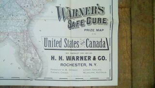 1887 Warners Safe Cure Prize U.  S.  Map