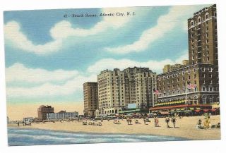 Vintage Jersey Linen Postcard Beach Scene Atlantic City
