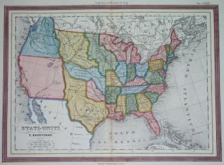 1850 Rare Map Texas As Pipe California United States Illinois Florida