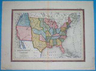1850 rare MAP TEXAS as PIPE CALIFORNIA UNITED STATES ILLINOIS FLORIDA 2
