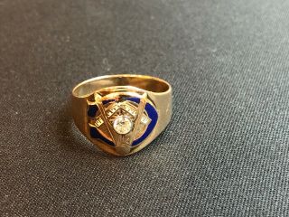 Vintage Diamond Masonic Ring 14k Gold.  European Cut Diamond.