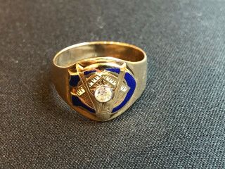 Vintage Diamond Masonic Ring 14k Gold.  European Cut Diamond. 3