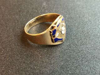 Vintage Diamond Masonic Ring 14k Gold.  European Cut Diamond. 5