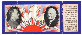 March 4,  1933 Inauguration Ticket,  FDR & Garner,  w/Stub,  Crease & Tear 2