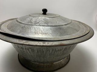 Antique 17” Metal Bread Dough Rising Bowl Pan Vented Lid Primitive Kitchen Bake
