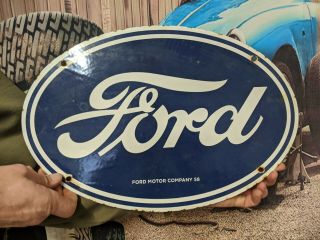 Large Old 11 " X 16.  5 " Vintage 1958 Ford Motor Company Dealer Porcelain Sign