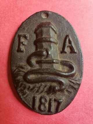 Antique Cast Iron Fire Association Insurance Plaque 1817 Fa - Fire Hydrant Hose
