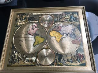 2 Framed Pictures Frederik De Wit Orbis Tabvla & Moses Pitt 1681 World Map