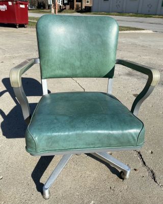 Vintage Green Steelcase Office Chair Swivel Rolling Wheels Steel Vinyl