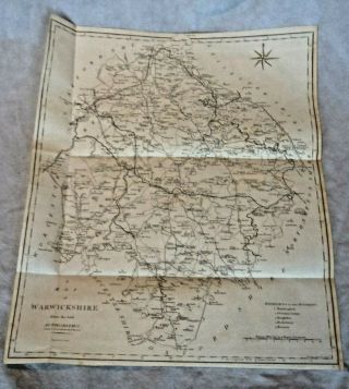 Large Georgian 1805 Copper Plate County Map Warwickshire By John Cary