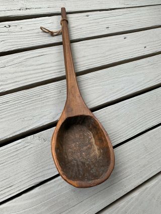 Antique Primitive 17 3/4 " Hand Carved Wooden Ladle Spoon – Folk Art