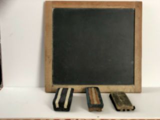 Antique Slate Chalkboard 2 Sided With Erasers 13 3/4 " X 13 "