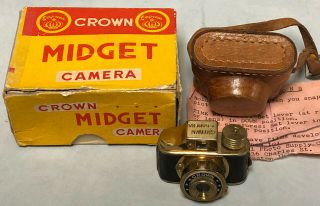 (very Rare) Vintage Golden Crown Midget Spy Camera Case And Box 85
