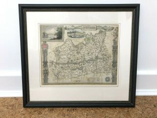 Framed Antique Map Of Surrey By Thomas Moule 1840s
