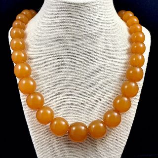 Vintage Baltic Butterscotch Amber Necklace 26” With Graduated Round Beads 90 Gm.