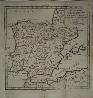 Antique Map Of Spain & Portugal By Robert De Vaugondy 1750