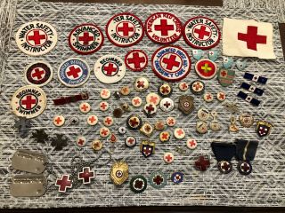 Pre Wwii / Post Ww2 American Red Cross Volunteer Pins Sterling Badges Dog Tags