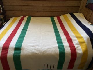 Vintage 4 Point Hudson Bay Heavy Wool Blanket Made In England 78x94