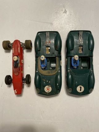 3 Vintage 1/24 Cox Slot Cars In Two Lotus,  One F1.