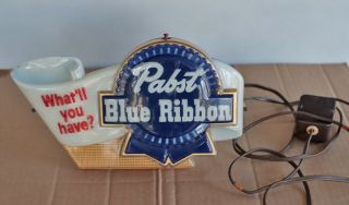 Vintage Pabst Blue Ribbon Beer Light Up Sign Pbr Price Bros.  A,