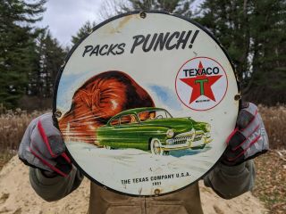 Old Vintage 1951 Texaco Star The Texas Company Porcelain Gas & Oil Pump Sign