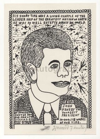 Howard Finster - Artist - Signed Print Of His John F.  Kennedy Artwork